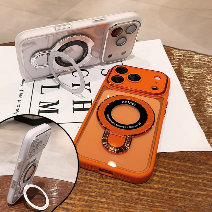 Lolozzx MagSafe Wireless-Ladehalterung Hülle für iPhone 17 16 15 Pro Max und 17 16 Pro mit magnetischem Ring in Transparent und Orange - Bild 2