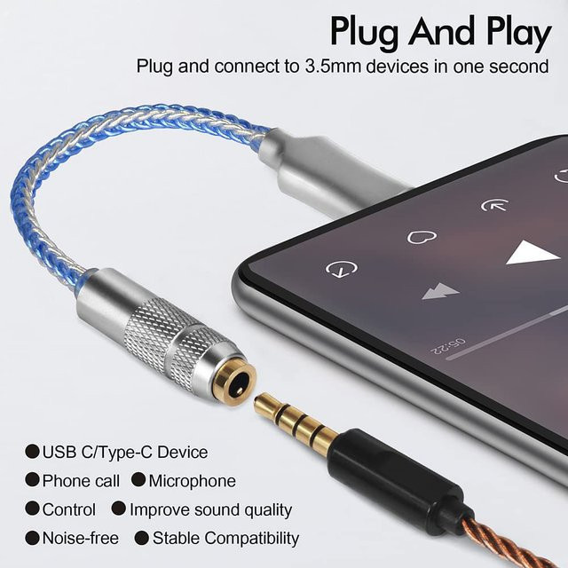WALKESEN USB-C auf 3,5mm Audio-Adapter mit 32bit/384Khz Audio-Decoder und Kopfhörerverstärker, Tragbare Soundkarte und Digitaler Konverter, Silber/Transparent - Bild 1