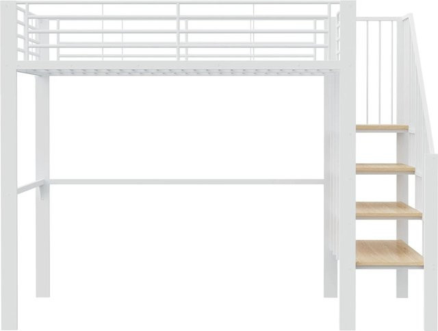 Merax Hochbett aus Metall und MDF mit Treppe und Stauraum, B/T/H: 200 x 140 x 169 cm - Bild 1