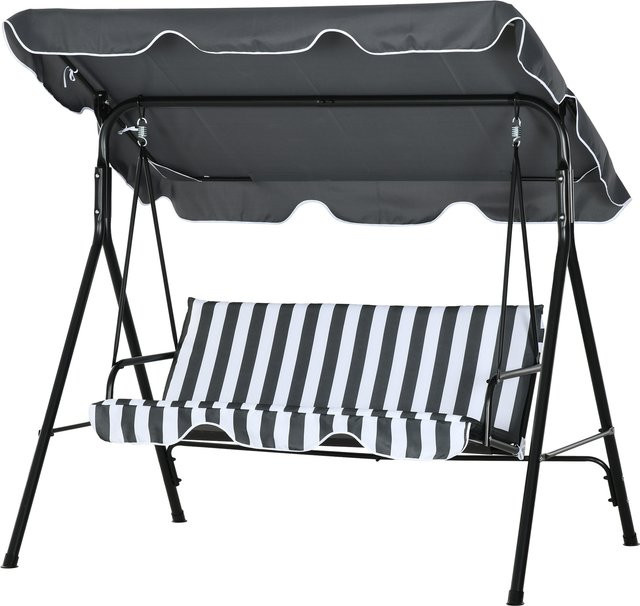 Aosom Hollywoodschaukel 3-Sitzer mit Sitzpolstern und verstellbarem Sonnendach in Grau-Weiß, B/T/H: 172 x 110 x 153 cm - Bild 1