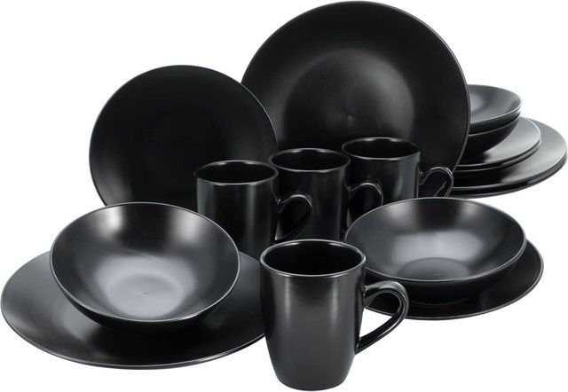 CreaTable Kombiservice aus Steinzeug, 16-teilig, Black Matt Schwarz - Bild 3
