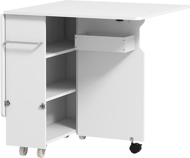 HOMCOM Klapptisch mit 3-stufigen Regalen und Aufbewahrungsbox in Weiß, B/T/H: 130 x 80 x 76,5 cm - Bild 1