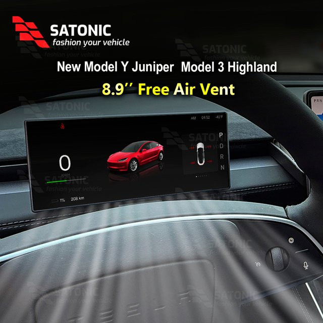 SATONIC Smart-Dashboard-Bildschirm 8,9 Zoll für Tesla Model Y und Model 3 Highland sowie Juniper, unterstützt CarPlay und Android Auto, Schwarz, ST89MAX - Bild 1