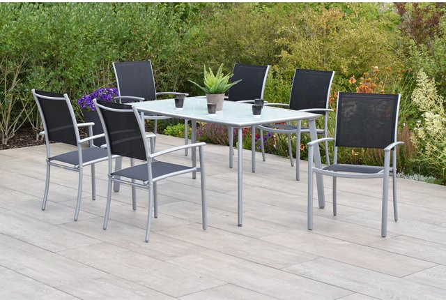 Merxx Milano 7-tlg. Gartenmöbel-Set aus Aluminium in Schwarz mit rechteckigem Gartentisch, B/T: 150 x 90 cm - Bild 1