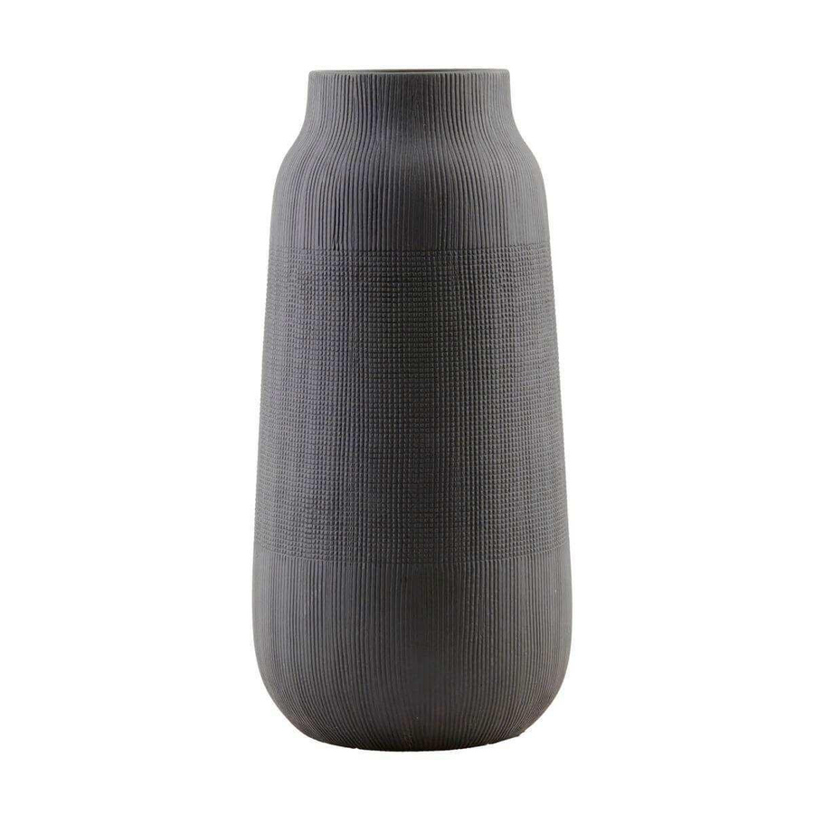 House Doctor Vase Groove aus Ton in Schwarz mit gestreiftem Muster, Höhe: 35 cm - Bild 1