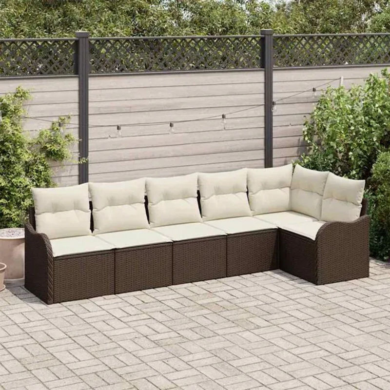 vidaxl Garten-Sofa-Set aus Poly-Rattan mit 6 Kissen in Braun - Bild 1