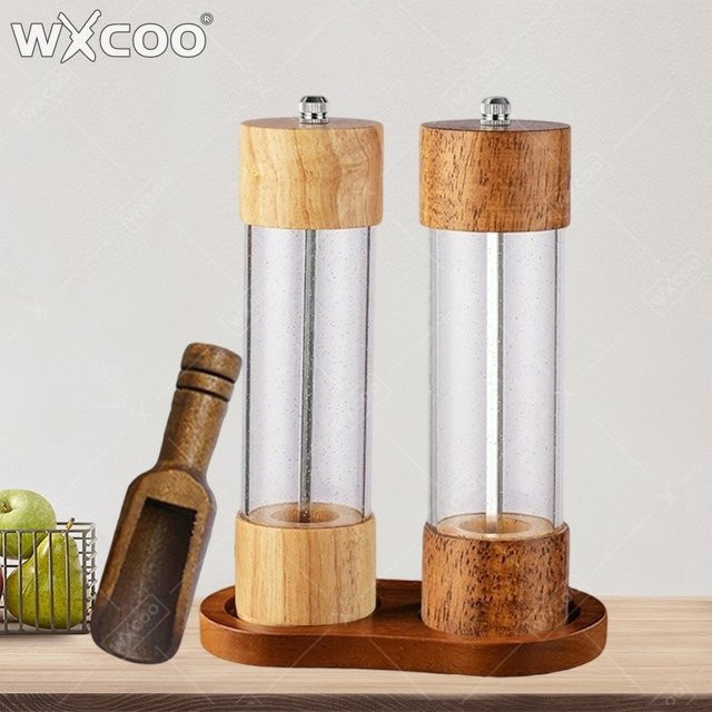 WXCOO Salz- und Pfeffermühlen-Set aus Holz und Acryl in Braun mit verstellbarem Keramikkern - Bild 1