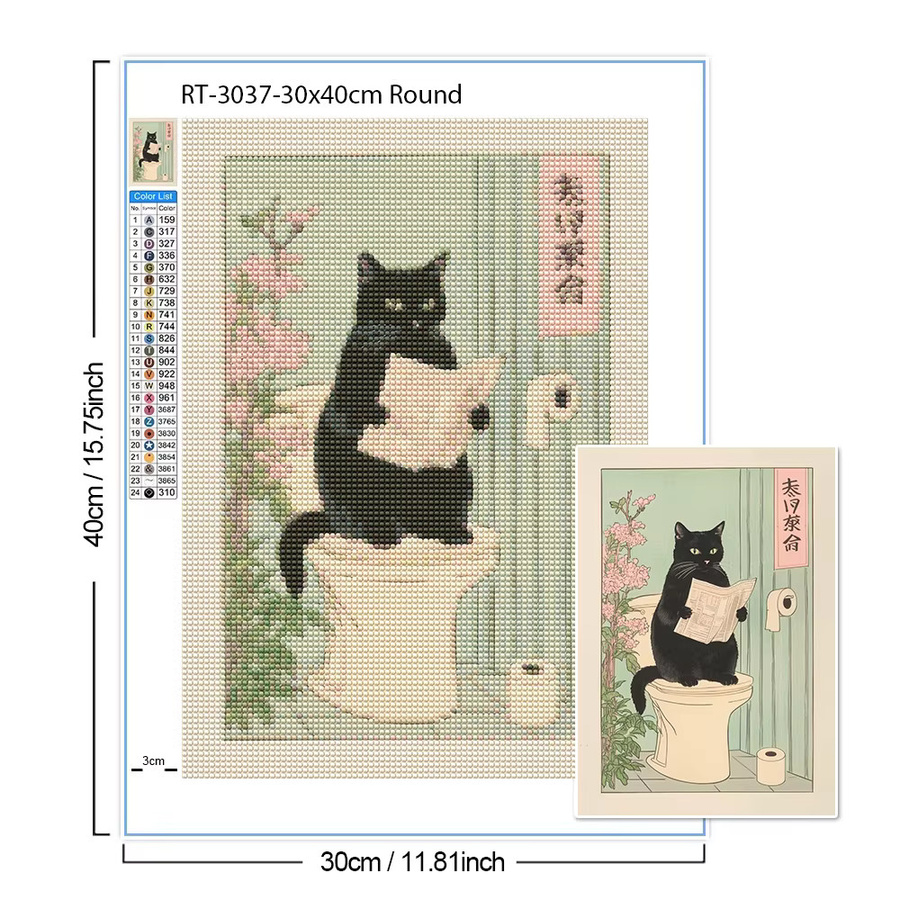 QIZITENG Diamond Painting Set Katze in der Badewanne Retro Tier Motiv in Multicolour mit runden Steinen B/H: 30,0 x 20,0 cm - Bild 2