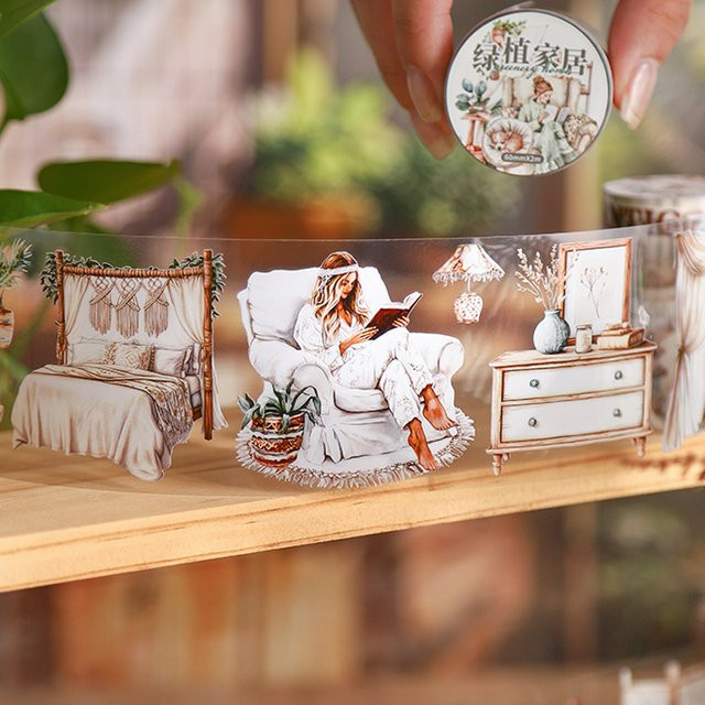 Mr Paper Washi Tape Set Green Plant Home Series, 6 Rollen, buntes PET Klebeband in Matt-Optik - Bild 1