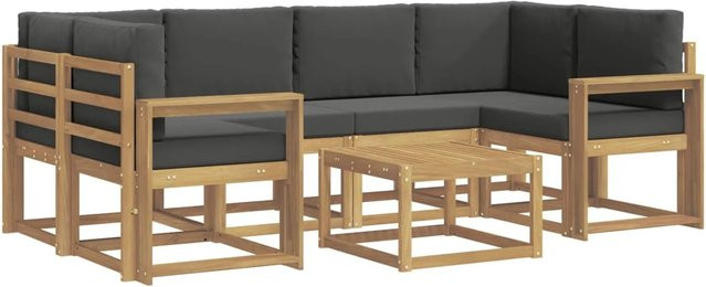 vidaXL Outdoor-Sofagarnitur aus Akazienholz mit Kissen und Couchtisch, 7-teiliges Set in Weiß, Anthrazit und Braun - Bild 1