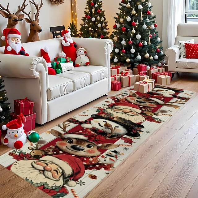 VIKAMA Weihnachtsteppich mit Weihnachtsmann und Rentier, gestreiftes Design, Mehrfarbig, B/T: 150 x 50 cm - Bild 1