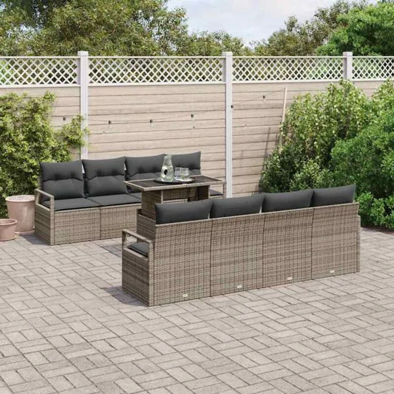 Vidaxl Loungemöbel Garten-Sofa-Set aus Polyrattan in Grau mit 7 Teilen und Kissen, B/T/H: 100 x 55 x 73 cm - Bild 1