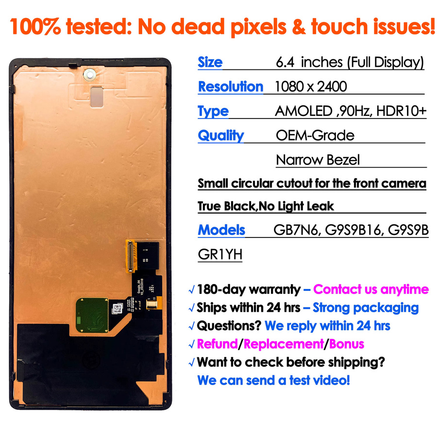 BINYEAE AMOLED Display Ersatz für Google Pixel 6 mit 90Hz Touch Digitizer Montage Reparatur Kit in Schwarz - Bild 2