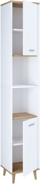 VCM Hochschrank Landos Badezimmerschrank in Weiß und Honig-Eiche, B/T/H: 32 x 28 x 181 cm - Bild 1