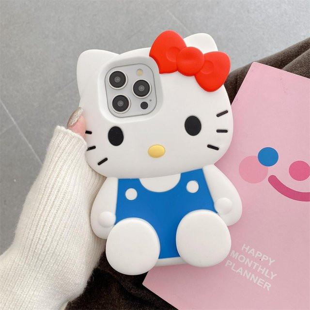 Sanrio Hello Kitty Silikonhülle mit 3D-Schleife für iPhone 11 bis iPhone 16 Pro Max Plus Mini in Blau - Bild 1