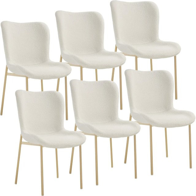 6er Set tectake Polsterstühle Tessa in Weiß und Gold mit Bouclé-Bezug, ergonomische Form mit hoher Rückenlehne, B/T/H: 54 x 62 x 90 cm - Bild 1
