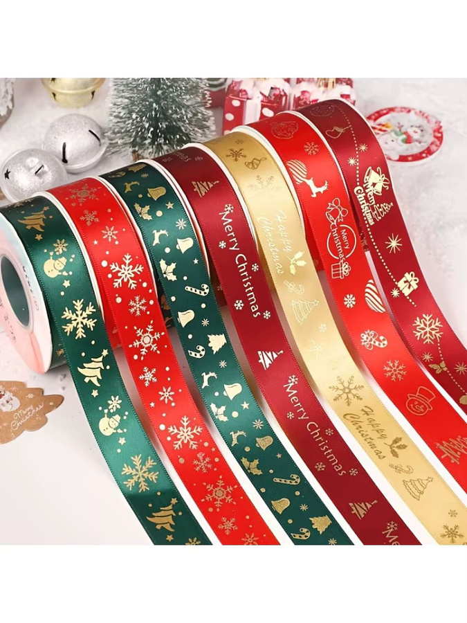 DUTRIEUX Weihnachtsband mit floralem Muster in Rot und Grün, 23 Meter Länge für Geschenktüten und Blumendekoration - Bild 3
