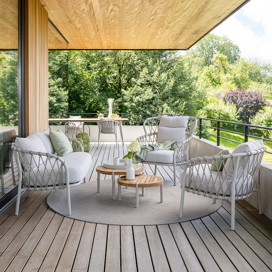 Stern Sessel Klea Lounge aus Aluminium in Greige mit Kordel und Kissenset in Vanilla - Bild 2