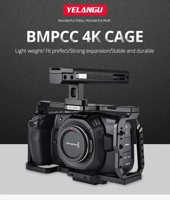 Yelangu C9 Kamerakäfig-Rig-Kit für BMPCC 4K und 6K aus Aluminiumlegierung in Schwarz mit Schnellplatte und oberem Griff - Bild 1