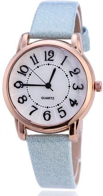Armbanduhr Quarz, Lederband, Blau, Roségold, Damen - Bild 1