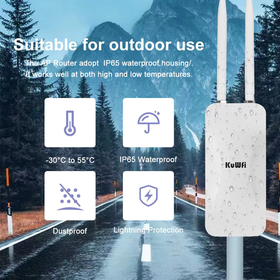 KuWFi Dualband Outdoor Access Point Router mit 1200 Mbit/s und externen Hochleistungsantennen in Weiß, unterstützt 24 V PoE - Bild 3