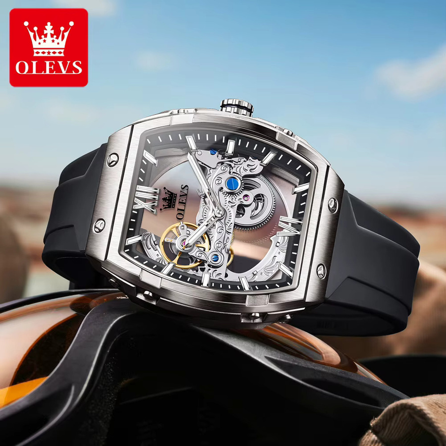 OLEVS Herrenuhr, Tonneau, Automatik, Silikonarmband, Weiß, Herren - Bild 2
