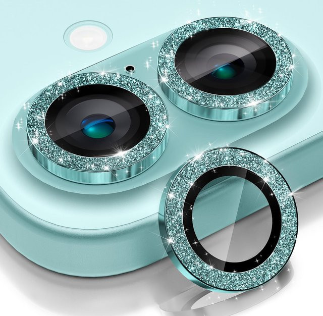 Bling Kameraobjektivschutz aus gehärtetem Glas und Metall für Apple iPhone 16, iPhone 16 Plus und iPhone 17 mit Glitzerdekoration in Schwarz und Silber - Bild 1