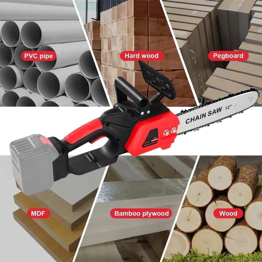 Bürstenlose Akku-Kettensäge 12 Zoll mit 3500W und 20000RPM für Makita 21V Akku, inklusive Ersatzakku, Farbe: Rot - Bild 3
