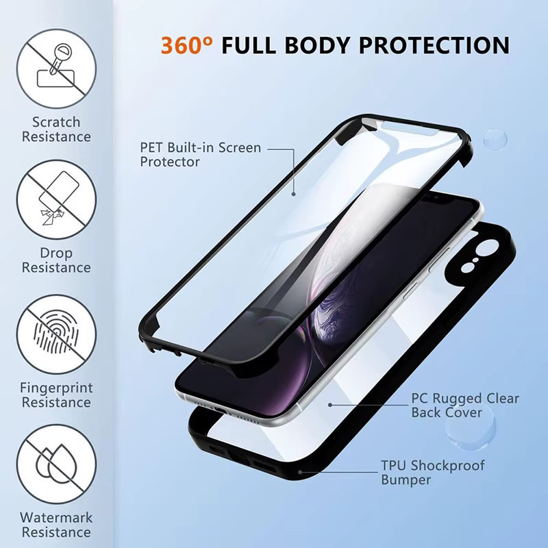 ZEKS 360-Grad Ganzkörper-Schutzhülle mit integriertem Displayschutz für iPhone 15 14 13 12 11 Pro Max Plus XS XR in Transparent oder Schwarz - Bild 5