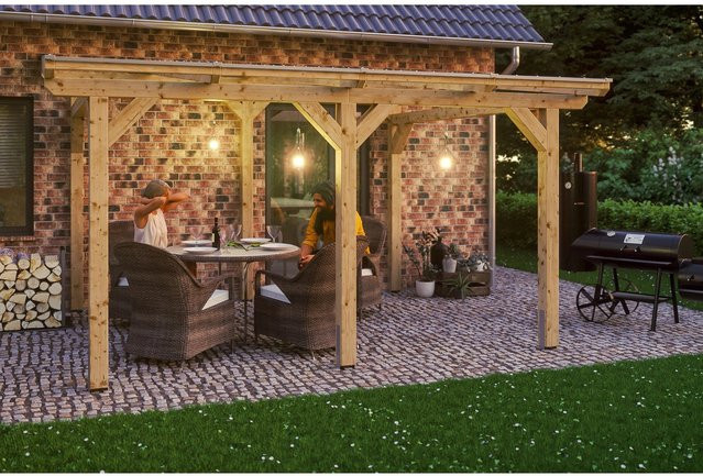 Skan Holz Terrassenüberdachung Siena aus Leimholz in Natur/Beige mit Polycarbonat-Dach, Breite: 434 cm, Tiefe: 400 cm - Bild 1