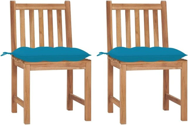 vidaXL Gartenstühle Set aus 2 Stück aus Teakholz mit hellblauen Kissen in Braun - Bild 1