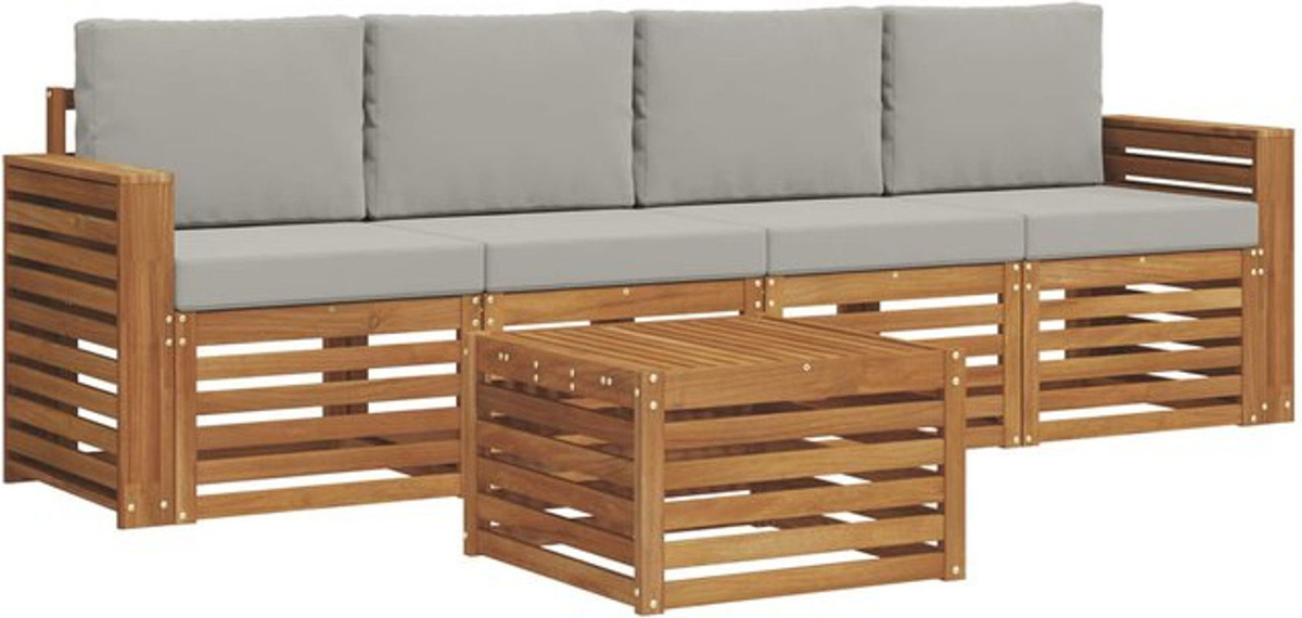 vidaxl Outdoor-Sofagarnitur aus Akazienmassivholz mit Kissen, 5-teiliges Loungemöbel-Set in Grau - Bild 1