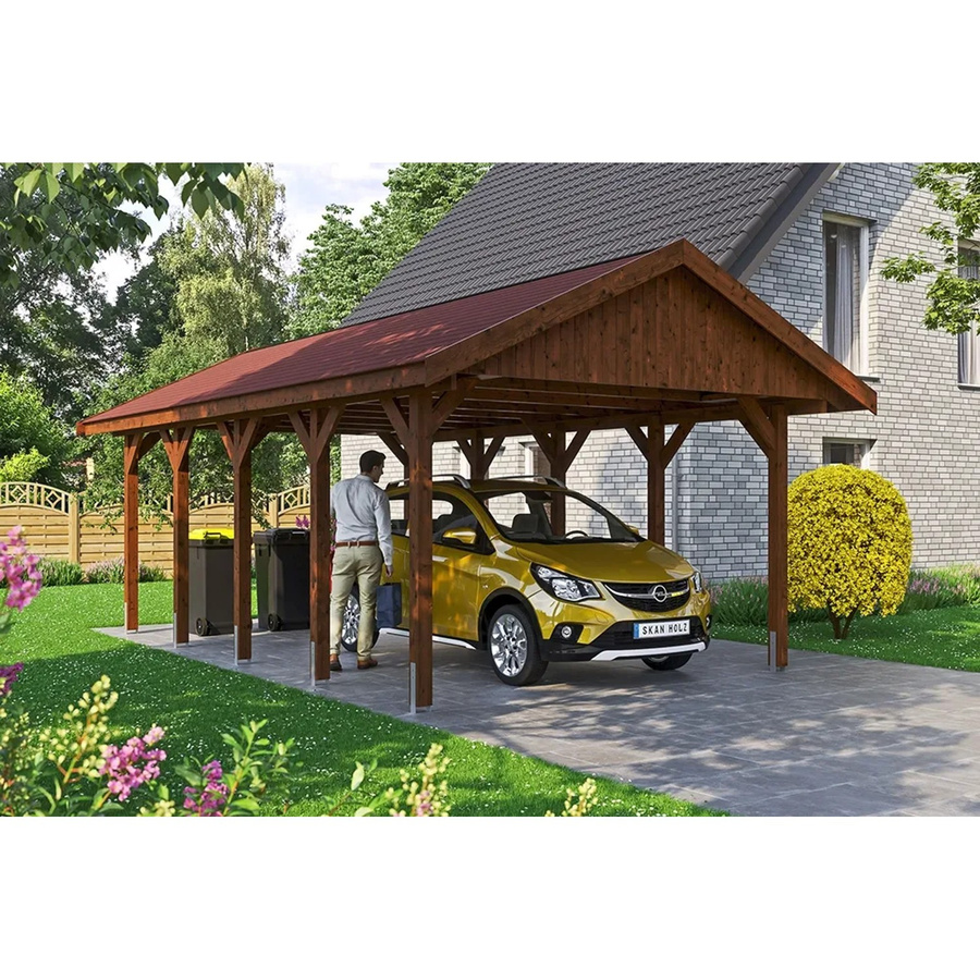 SKANHOLZ Carport Wallgau in Braun mit roten Schindeln B/T: 430 x 750 cm, Höhe: 326 cm - Bild 2