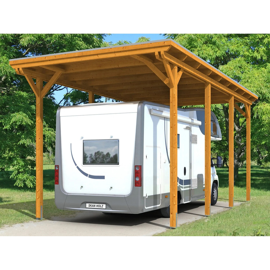 Skan Holz Carport Emsland Caravan aus Fichte Leimholz in Braun mit Aluminium-Dachplatten, Breite: 404 cm, Höhe: 372 cm - Bild 2