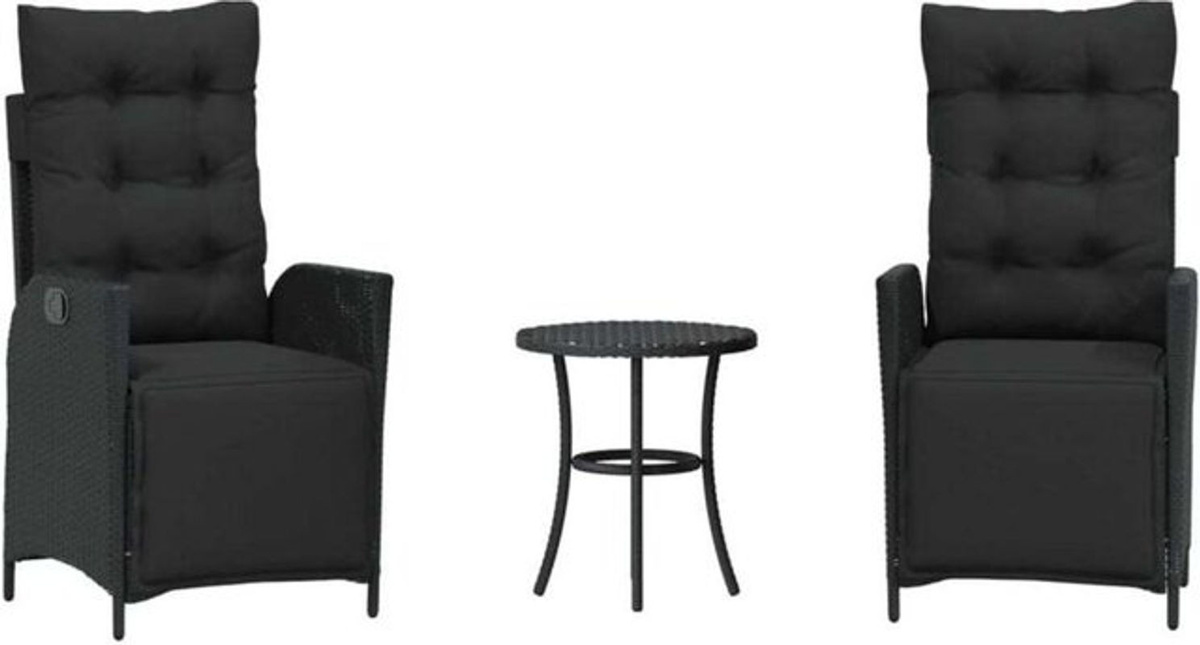 3-tlg. Bistro-Set aus Polyrattan mit Kissen in Schwarz von vidaxl - Bild 1