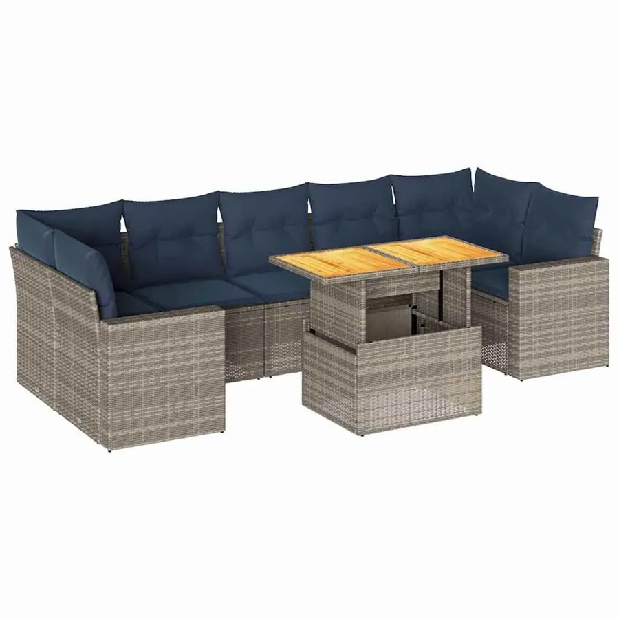vidaXL 8-teilige Garten-Sofagarnitur aus Poly-Rattan und Akazienholz in Grau - Bild 2