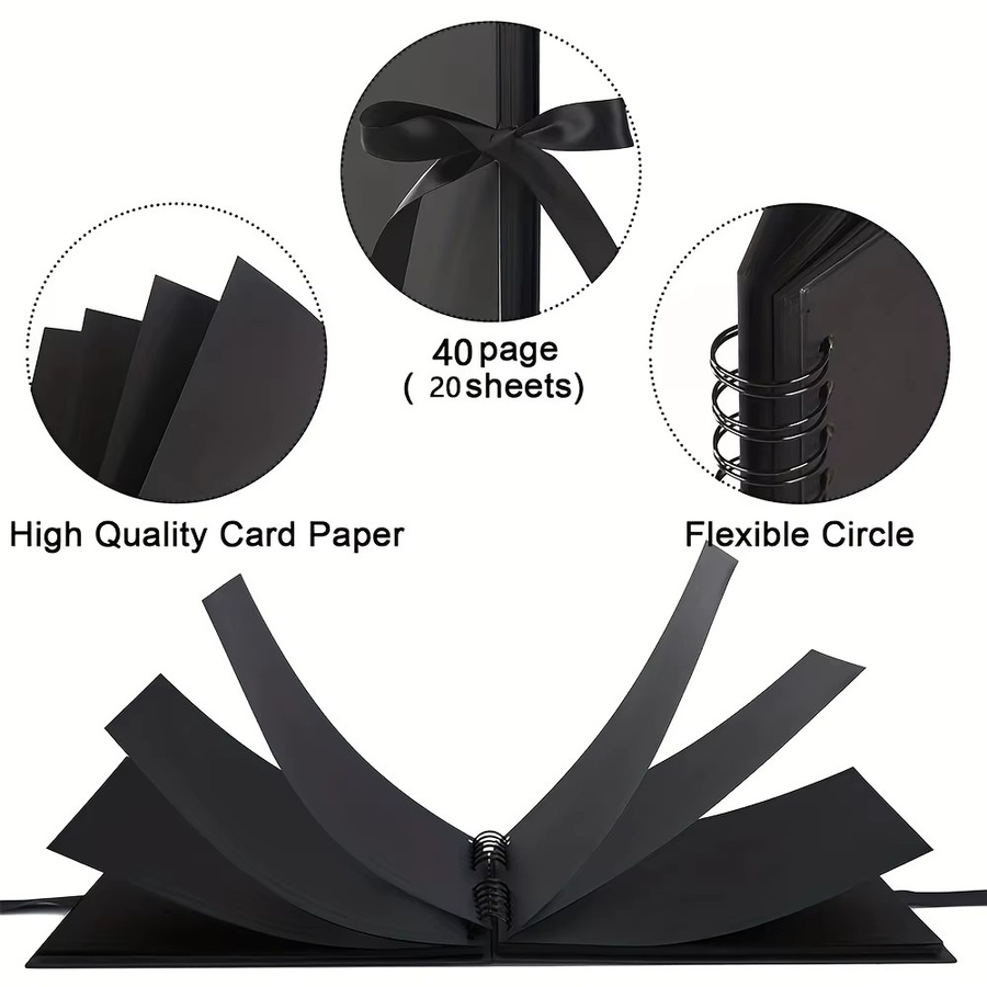 Schwarzes Scrapbook-Album aus Bastelpapier mit 20 Blatt und 40 Seiten, Breite: 27,9 cm, Höhe: 20,3 cm - Bild 2