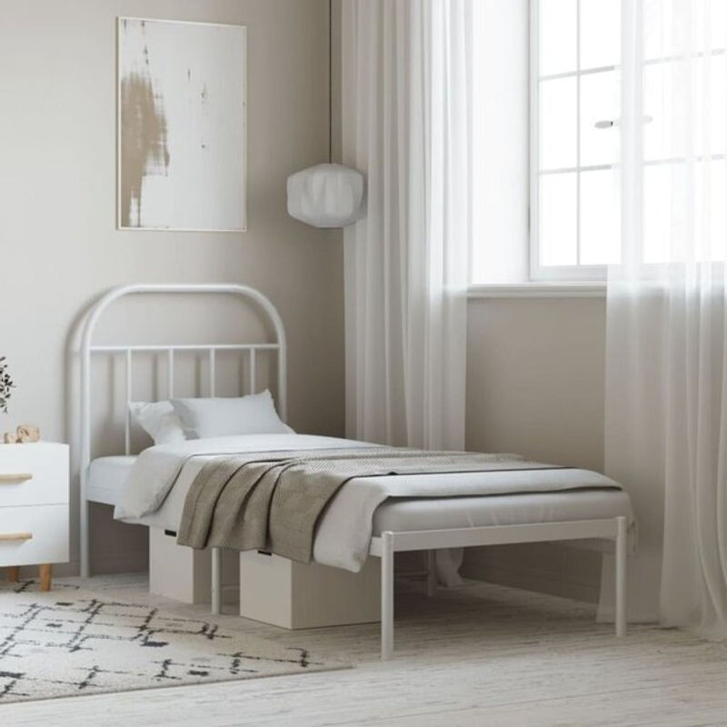Vidaxl Metallbett mit Kopfteil in Weiß, B/H: 75 x 190 cm - Bild 1