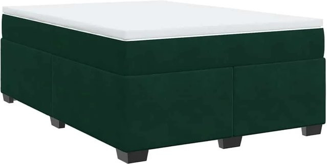 vidaXL Boxspringbett mit Matratze Dunkelgrün Samt Hybrid-Design mit Taschenfederkern B/T: 140 x 200 cm - Bild 1