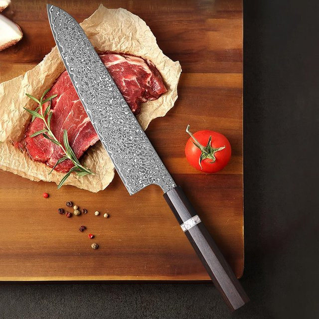 MOSTODOZO Japanisches Kochmesser aus 67-lagigem Damaszener Stahl mit Holzgriff, 20,8 cm Chefmesser für Fleisch und Gemüse - Bild 1