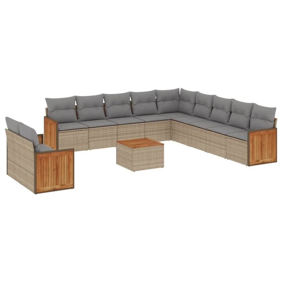 vidaXL 12-tlg. Garten-Sofagarnitur in L-Form aus Polyrattan mit Kissen und Couchtisch, Beige/Grau - Bild 2