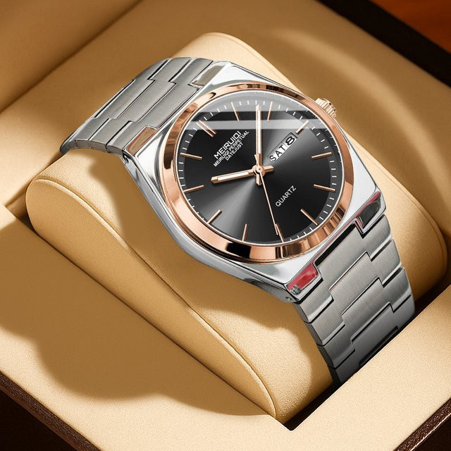 MEIRUIQI Armbanduhr Quarz, Edelstahl, Bicolor, Schwarz, Herren, Datum - Bild 1
