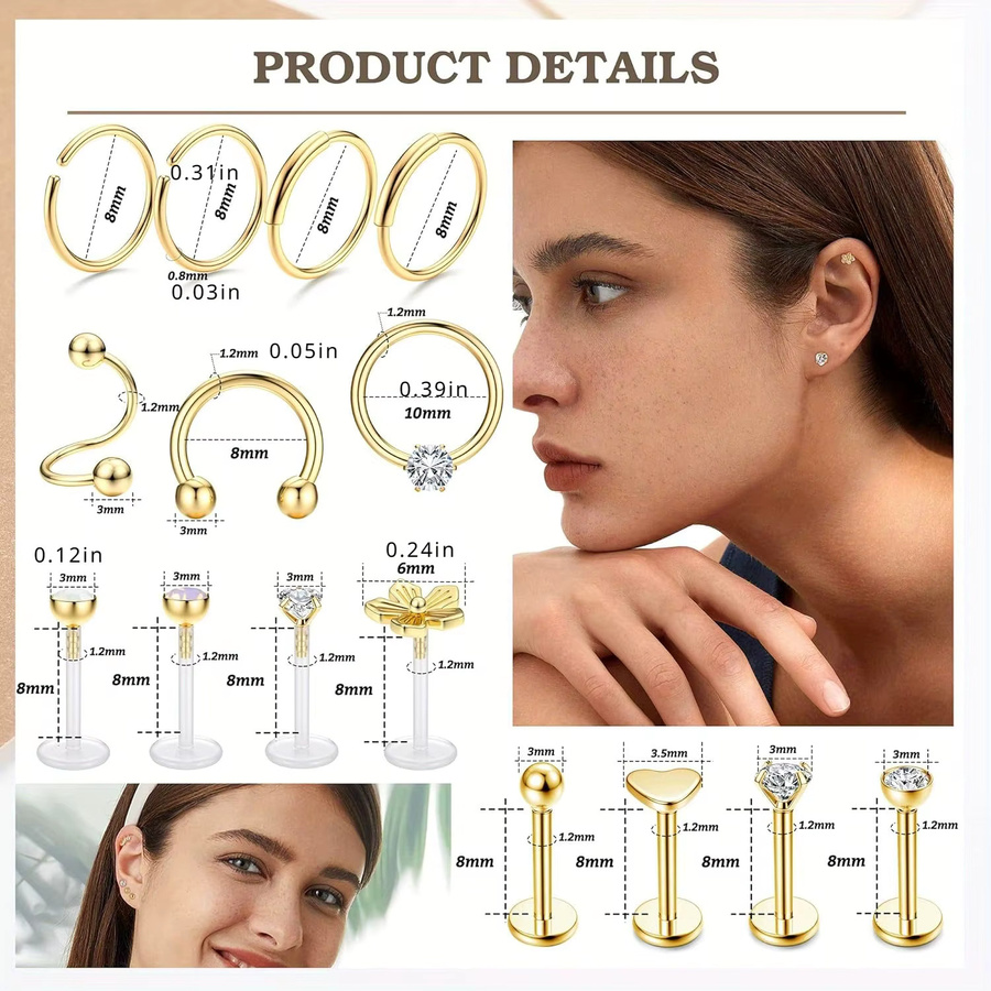 Drperfect Ohrstecker Edelstahl, Gold, Zirkonia, Unisex - Bild 2