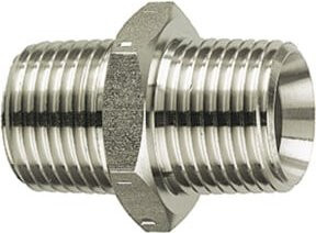 Riegler Doppelgewindenippel aus Edelstahl 1.4571 in Silber, R 1 a., R 1 1/4 a., SW 42 - Bild 1