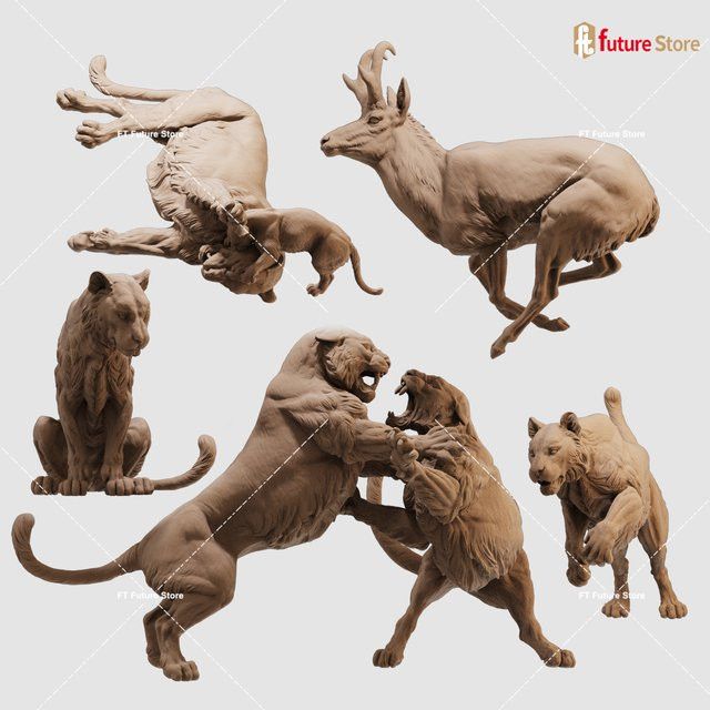 MAK Wildtier 3D-Druck Miniatur Figuren für Diorama und Modellbau im Maßstab 1/64 oder 1/35 mit Tiger und Antilope - Bild 1