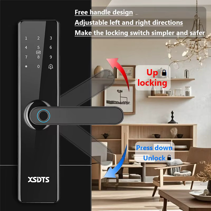 XSDTS Smart Lock Elektronisches Türschloss mit Fingerabdruck, Passwort und Bluetooth via TTLock App, kompatibel mit Google Home und Alexa, Farbe: Schwarz - Bild 3