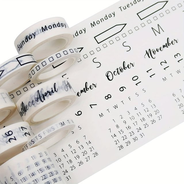 9-Rollen Washi-Tape-Set mit Kalender-Motiven in Multicolour für Kunst und Dekoration - Bild 1