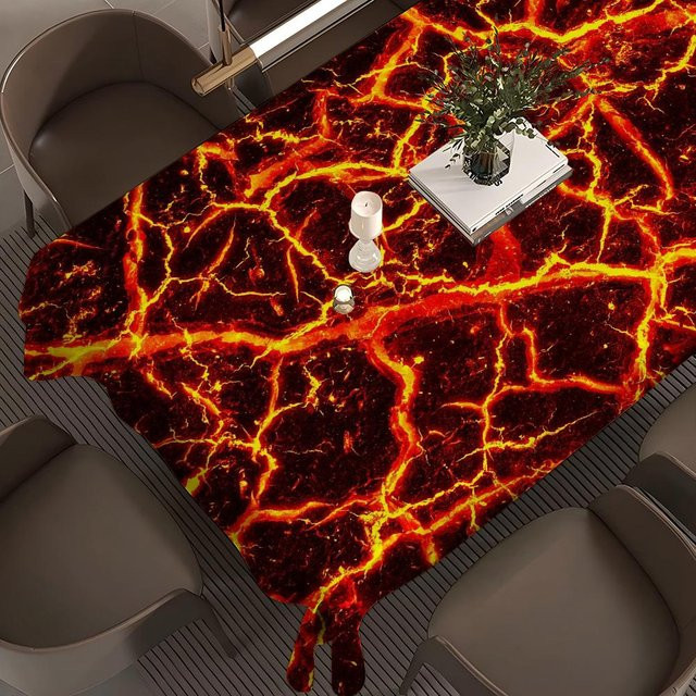 JINGYUE Pet Tischdecke mit 3D Vulkan Lava Magma Design, rechteckig, wasserabweisend und waschbar, B/T: 140 x 90 cm, Mehrfarbig - Bild 1
