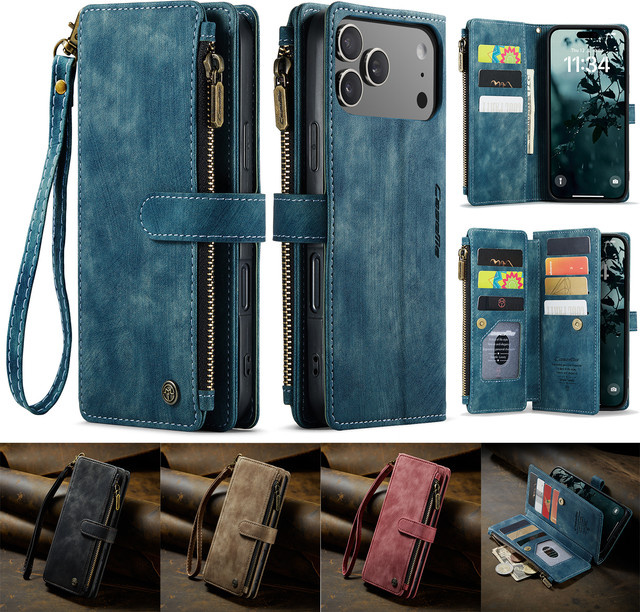 Premium Business Ledertasche als Wallet Card Flip Cover für Apple iPhone 17, 16, 15, 14, 13, 12, 11 Pro Max Plus und Mini in Schwarz oder Blau - Bild 1