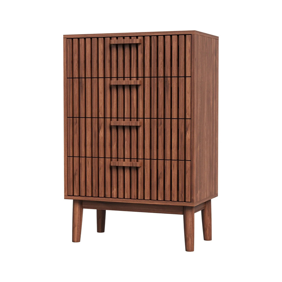 PXloue Kommode aus Massivholz mit 4 Schubladen in Walnussholzfarbe, B/T/H: 91 x 40 x 60 cm - Bild 2